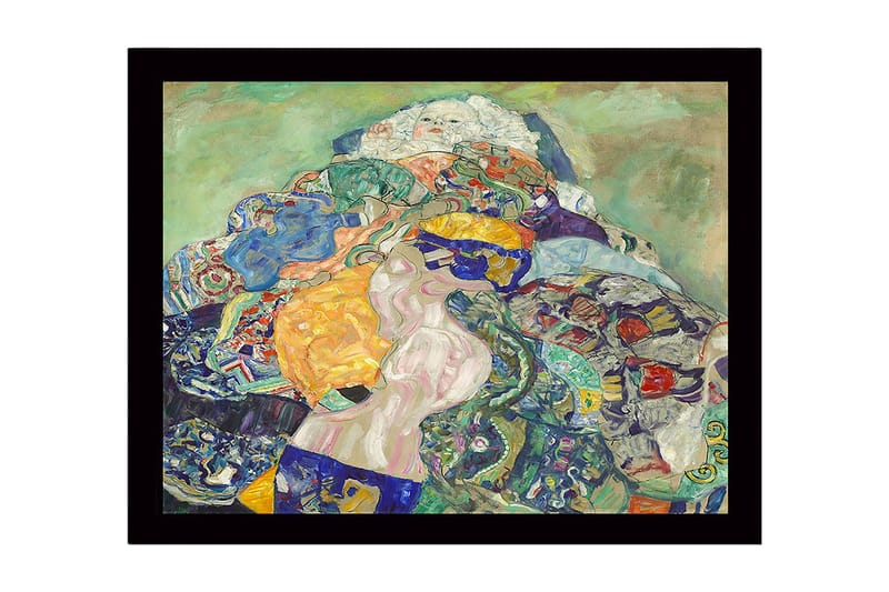 Innrammet lerret i tre - 41x56 cm - Fargerik komposisjon av en kvinne omgitt av mønstrede tekstiler - Grønn / Blå / Oransje - Innredning - Bilder & kunst