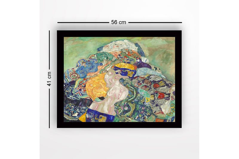 Innrammet lerret i tre - 41x56 cm - Fargerik komposisjon av en kvinne omgitt av mønstrede tekstiler - Grønn / Blå / Oransje - Innredning - Bilder & kunst