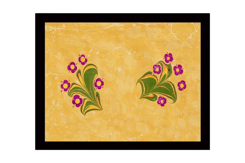 Innrammet lerret i tre - 41x56 cm - Fargerik komposisjon med blomster og bladverk - Gul / Grønn / Lilla - Innredning - Bilder & kunst