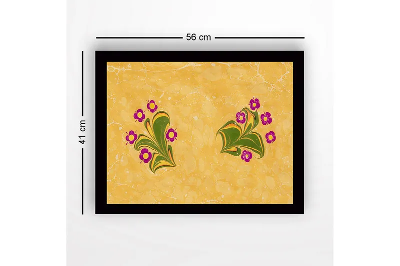 Innrammet lerret i tre - 41x56 cm - Fargerik komposisjon med blomster og bladverk - Gul / Grønn / Lilla - Innredning - Bilder & kunst