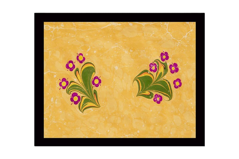 Innrammet lerret i tre - 41x56 cm - Fargerik komposisjon med blomster og bladverk - Gul / Grønn / Lilla - Innredning - Bilder & kunst