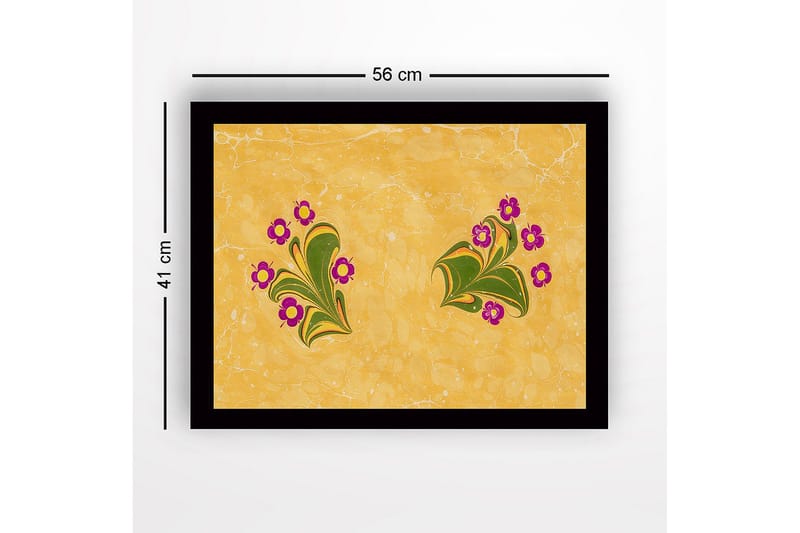Innrammet lerret i tre - 41x56 cm - Fargerik komposisjon med blomster og bladverk - Gul / Grønn / Lilla - Innredning - Bilder & kunst