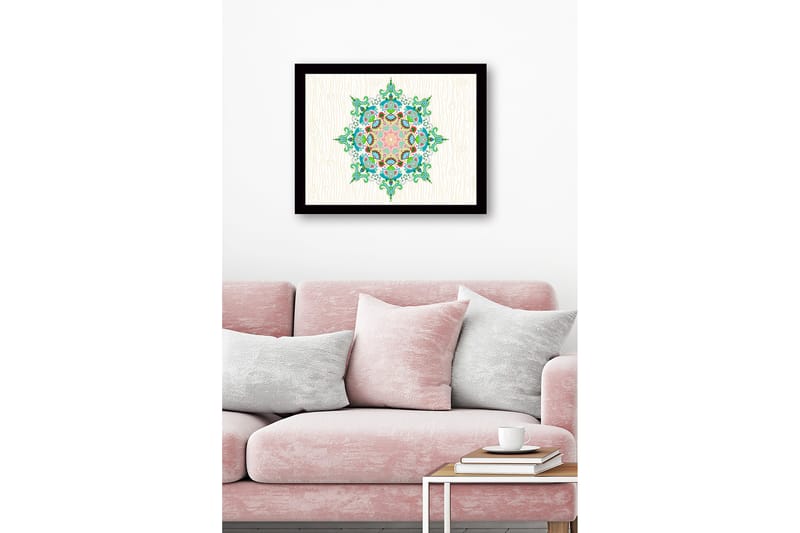Innrammet lerret i tre - 41x56 cm - Fargerik mandala med intrikate mønstre - Grønn / Rosa / Blå - Innredning - Bilder & kunst