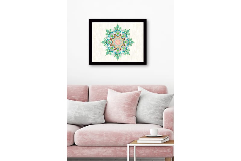 Innrammet lerret i tre - 41x56 cm - Fargerik mandala med intrikate mønstre - Grønn / Rosa / Blå - Innredning - Bilder & kunst