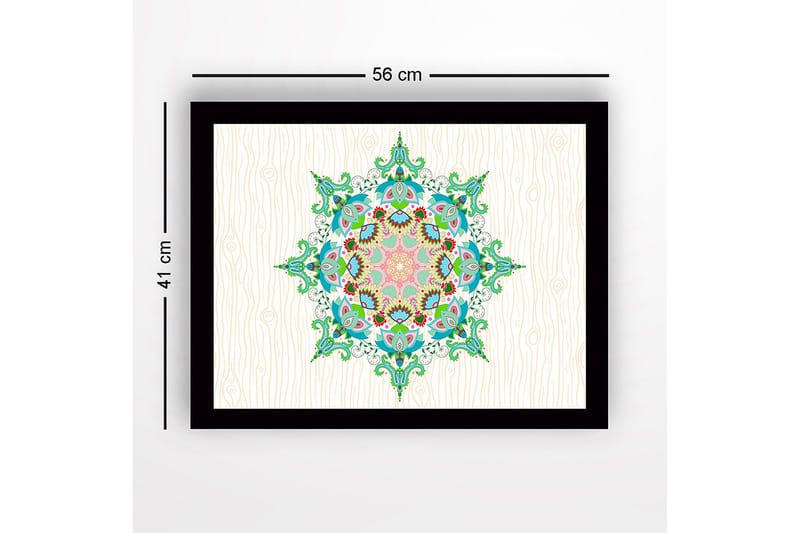 Innrammet lerret i tre - 41x56 cm - Fargerik mandala med intrikate mønstre - Grønn / Rosa / Blå - Innredning - Bilder & kunst