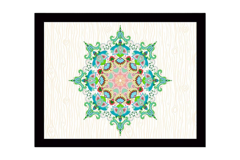 Innrammet lerret i tre - 41x56 cm - Fargerik mandala med intrikate mønstre, Grønn / Rosa / Blå