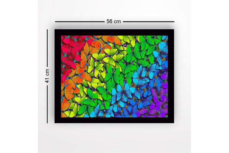 Innrammet lerret i tre - 41x56 cm - Fargerik samling av sommerfugler i forskjellige nyanser - Grønn / Blå / Rød - Innredning - Bilder & kunst