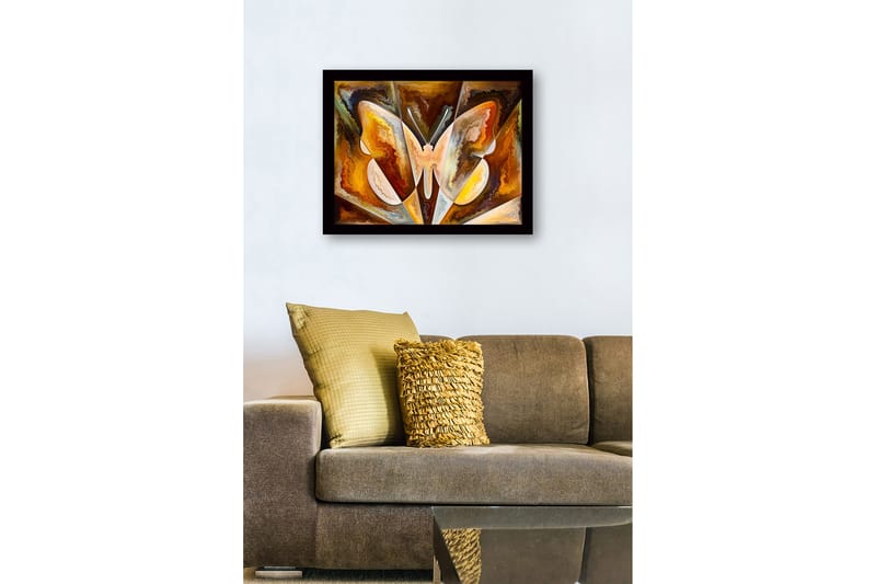 Innrammet lerret i tre - 41x56 cm - Fargerik sommerfugl med abstrakte former - Gull / Brun / Hvit - Innredning - Bilder & kunst