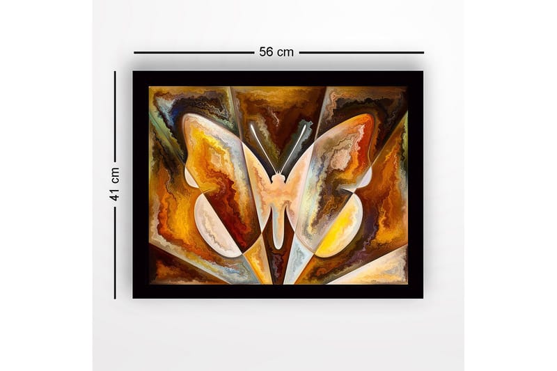 Innrammet lerret i tre - 41x56 cm - Fargerik sommerfugl med abstrakte former - Gull / Brun / Hvit - Innredning - Bilder & kunst