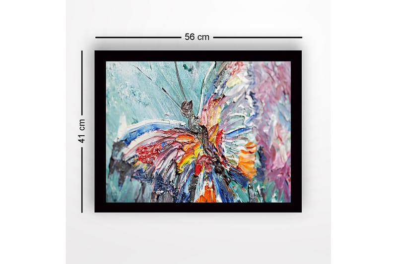 Innrammet lerret i tre - 41x56 cm - Fargerik sommerfugl med detaljert tekstur - Blå / Rød / Oransje - Innredning - Bilder & kunst
