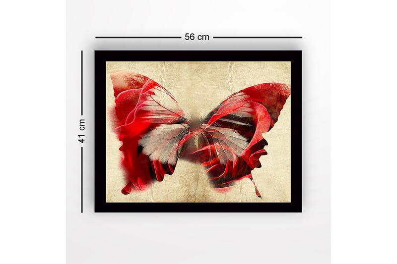 Innrammet lerret i tre - 41x56 cm - Fargerik sommerfugl med elementer av ansikter - Rød / Grå / Beige - Innredning - Bilder & kunst