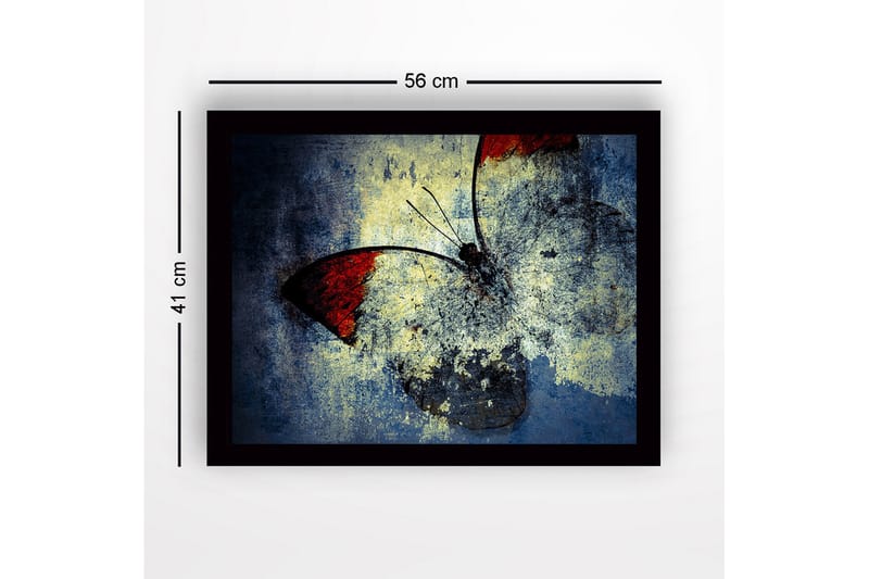 Innrammet lerret i tre - 41x56 cm - Fargerik sommerfugl med røde vinger - Rød / Blå / Gul - Innredning - Bilder & kunst