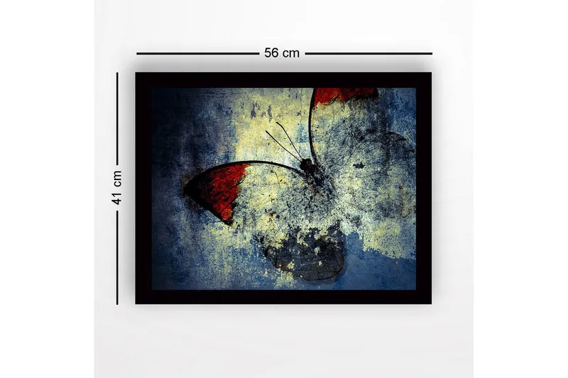 Innrammet lerret i tre - 41x56 cm - Fargerik sommerfugl med røde vinger - Rød / Blå / Gul - Innredning - Bilder & kunst