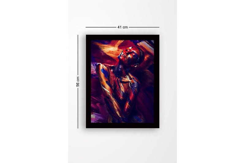 Innrammet lerret i tre - 41x56 cm - Fargerik portrett av en nakenmodell med abstrakt kroppsmaling - Mørk rød / Blå / Gull - Innredning - Bilder & kunst