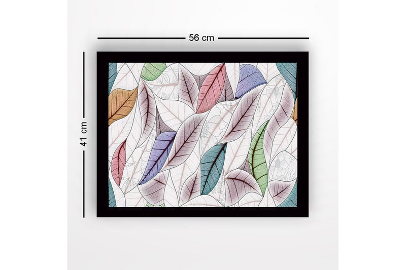 Innrammet lerret i tre - 41x56 cm - Fargerike blader i en harmonisk komposisjon - Grønn / Rosa / Blå - Innredning - Bilder & kunst