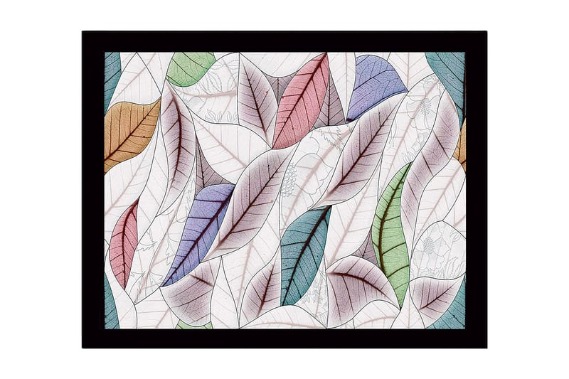 Innrammet lerret i tre - 41x56 cm - Fargerike blader i en harmonisk komposisjon, Grønn / Rosa / Blå
