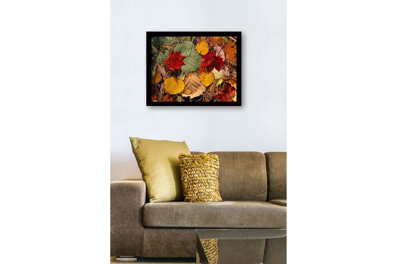 Innrammet lerret i tre - 41x56 cm - Fargerike høstblader på bakken - Rød / Gul / Grønn - Innredning - Bilder & kunst