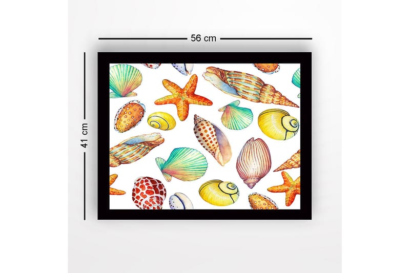 Innrammet lerret i tre - 41x56 cm - Fargerike skjell og sjøstjerner i en leken komposisjon - Gul / Oransje / Grønn - Innredning - Bilder & kunst