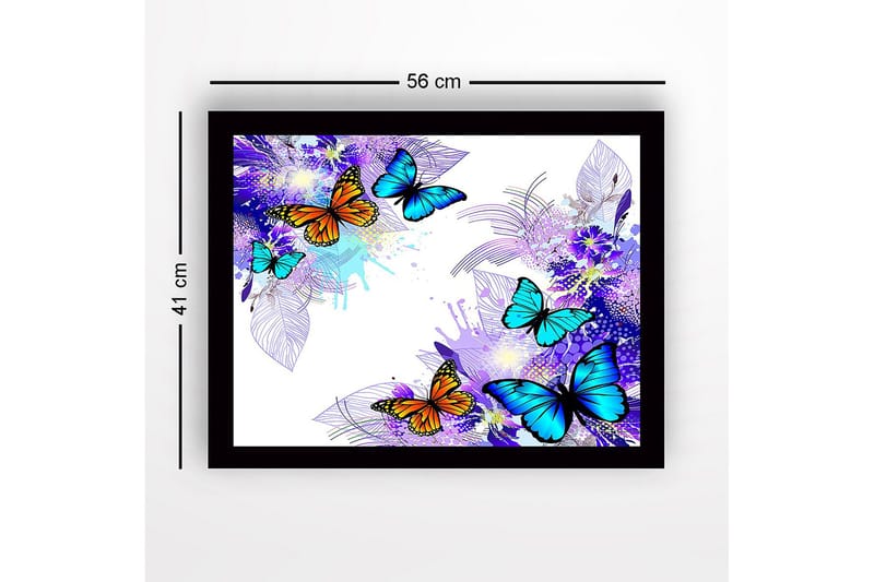 Innrammet lerret i tre - 41x56 cm - Fargerike sommerfugler i en livlig komposisjon - Blå / Oransje / Lilla - Innredning - Bilder & kunst