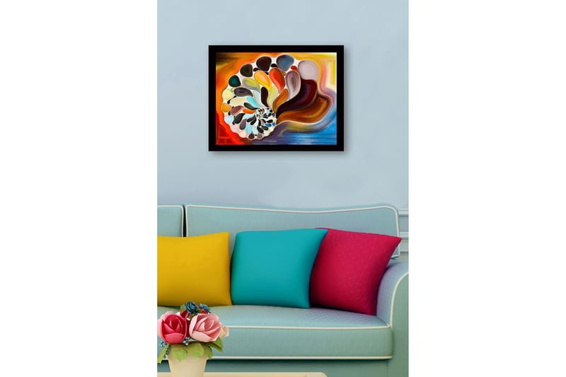 Innrammet lerret i tre - 41x56 cm - Fargerikt skjell med abstrakte former - Oransje / Brun / Hvit - Innredning - Bilder & kunst