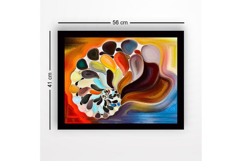 Innrammet lerret i tre - 41x56 cm - Fargerikt skjell med abstrakte former - Oransje / Brun / Hvit - Innredning - Bilder & kunst