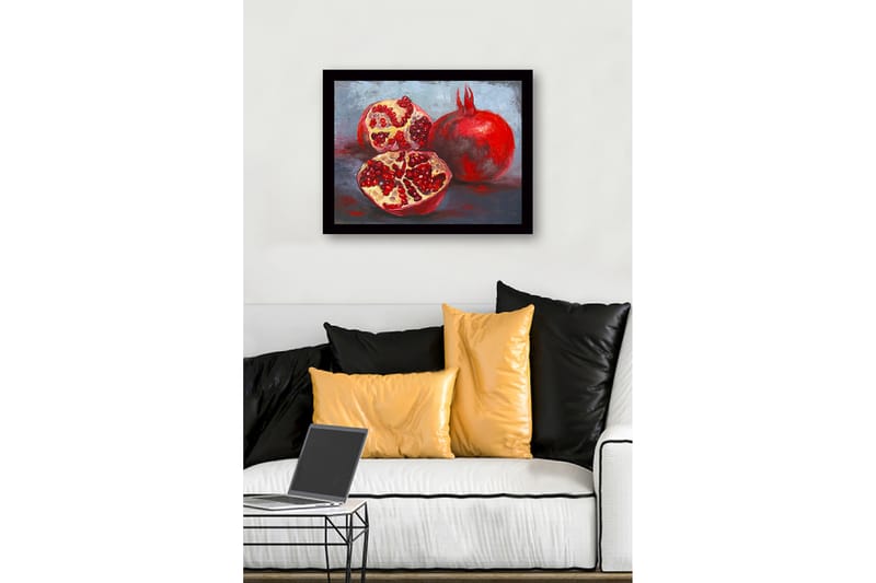 Innrammet lerret i tre - 41x56 cm - Granatepler i en rolig komposisjon - Rød / Beige / Grå - Innredning - Bilder & kunst