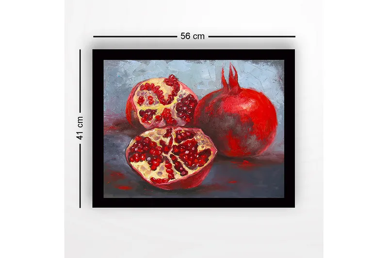 Innrammet lerret i tre - 41x56 cm - Granatepler i en rolig komposisjon - Rød / Beige / Grå - Innredning - Bilder & kunst