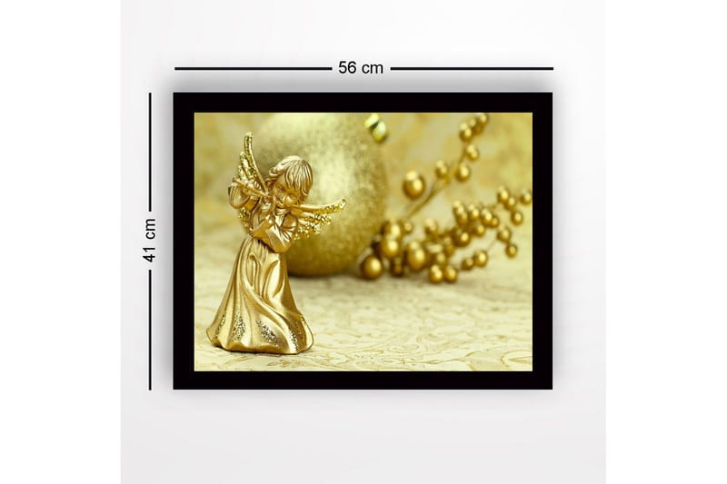 Innrammet lerret i tre - 41x56 cm - Gyllen engel som spiller fløyte - Gull / Beige - Innredning - Bilder & kunst