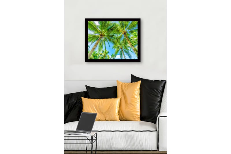 Innrammet lerret i tre - 41x56 cm - Høye palmer mot en klar blå himmel - Grønn / Blå - Innredning - Bilder & kunst