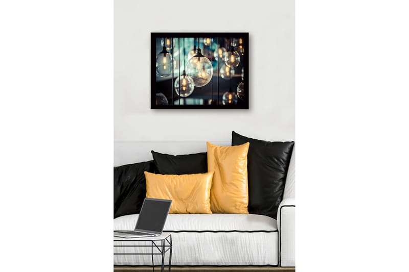 Innrammet lerret i tre - 41x56 cm - Hengende glasskupler med lyskilder - Klar / Gull / Svart - Innredning - Bilder & kunst