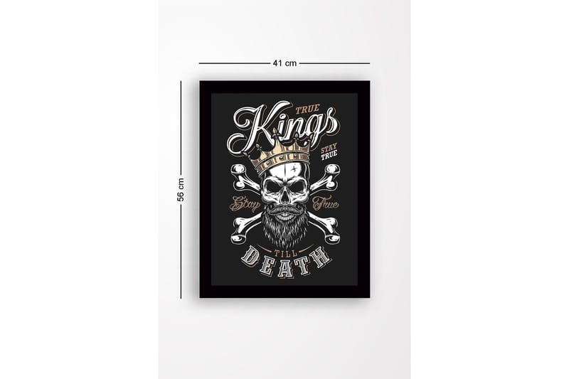 Innrammet lerret i tre - 41x56 cm - Hodeskalle med krone og korsbein - Svart / Hvit / Gull - Innredning - Bilder & kunst