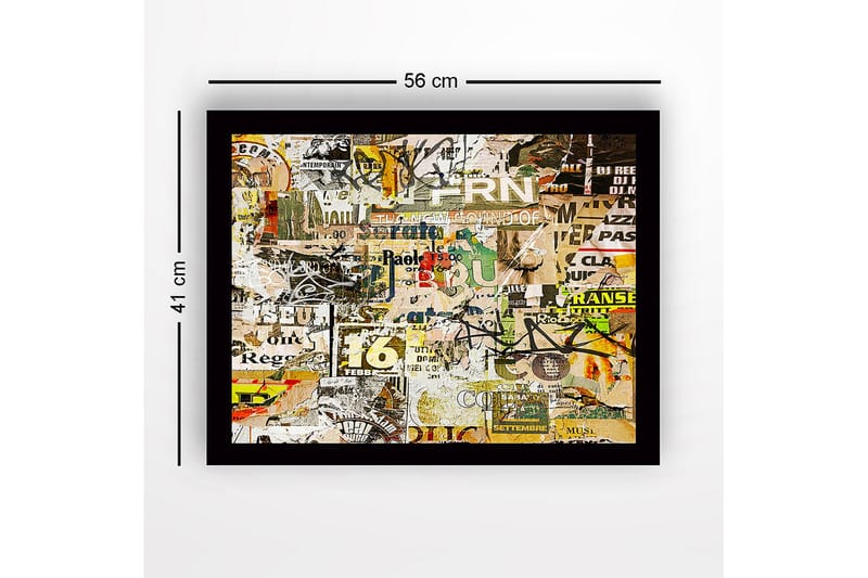 Innrammet lerret i tre - 41x56 cm - Kollasje av plakater og typografi i forskjellige stiler - Gul / Grønn / Brun - Innredning - Bilder & kunst
