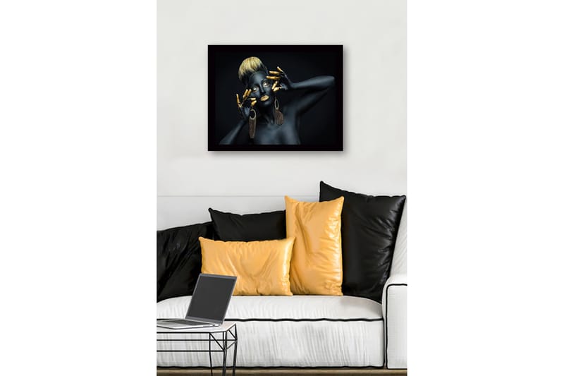 Innrammet lerret i tre - 41x56 cm - Kunstverk med en kvinne i svart kroppsmaling og gylne detaljer - Svart / Gull / Brun - Innredning - Bilder & kunst