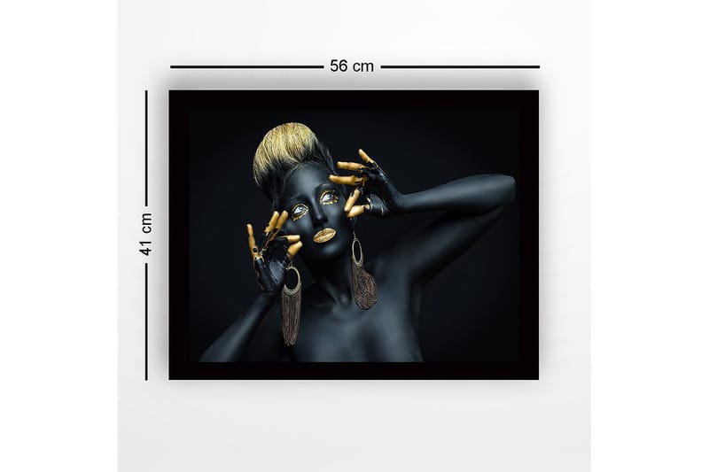 Innrammet lerret i tre - 41x56 cm - Kunstverk med en kvinne i svart kroppsmaling og gylne detaljer - Svart / Gull / Brun - Innredning - Bilder & kunst
