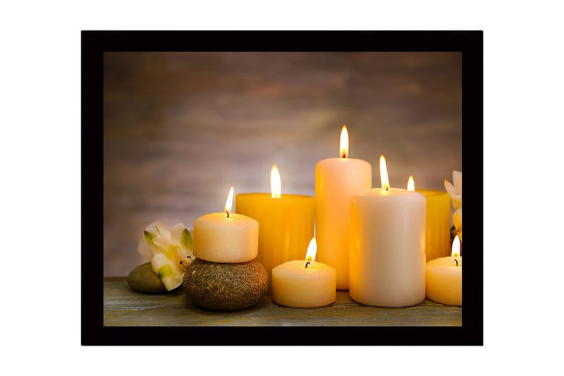 Innrammet lerret i tre - 41x56 cm - Lysende lys i forskjellige former og størrelser - Gul / Krem / Beige - Innredning - Bilder & kunst