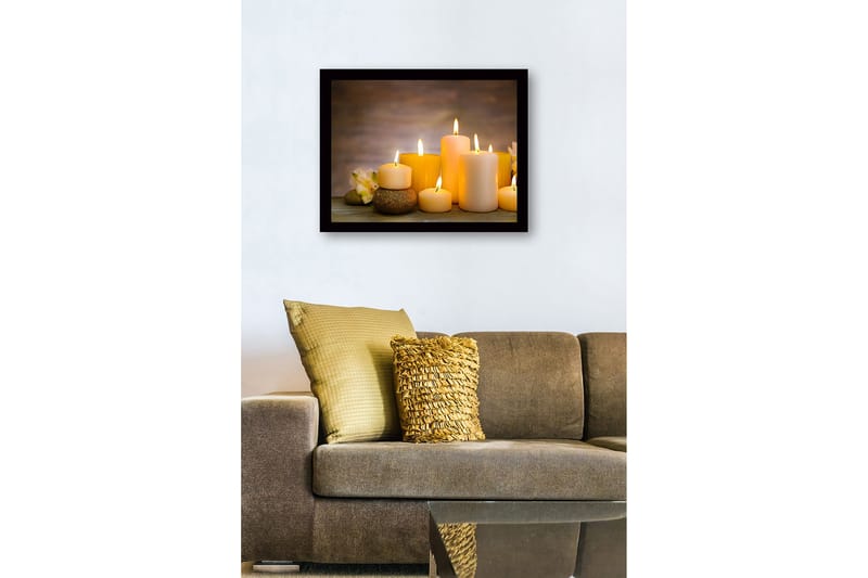 Innrammet lerret i tre - 41x56 cm - Lysende lys i forskjellige former og størrelser - Gul / Krem / Beige - Innredning - Bilder & kunst