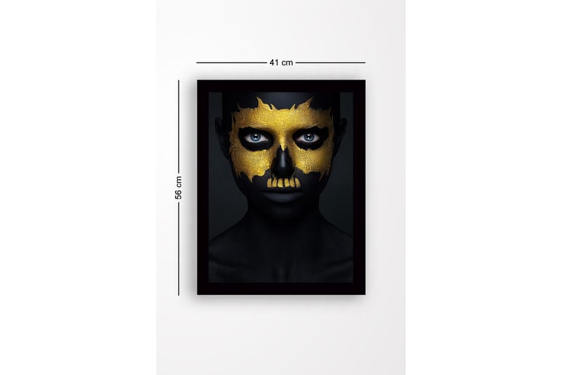 Innrammet lerret i tre - 41x56 cm - Mørk ansiktsmaling med gullfargede detaljer som danner et hodeskallemotiv - Svart / Gull - Innredning - Bilder & kunst