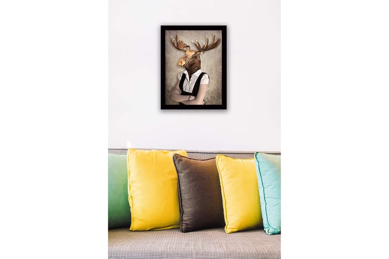 Innrammet lerret i tre - 41x56 cm - Mann med elghode i formell antrekk - Brun / Hvit / Grå - Innredning - Bilder & kunst