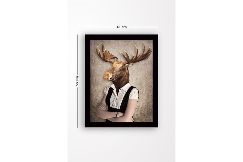 Innrammet lerret i tre - 41x56 cm - Mann med elghode i formell antrekk - Brun / Hvit / Grå - Innredning - Bilder & kunst