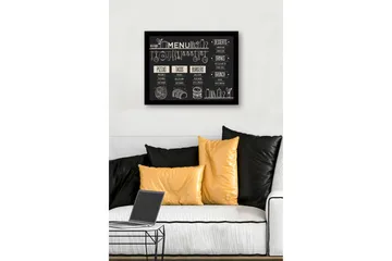 Innrammet lerret i tre - 41x56 cm - Meny med mat og drikke i skisseaktig stil - Svart / Beige - Innredning - Bilder & kunst