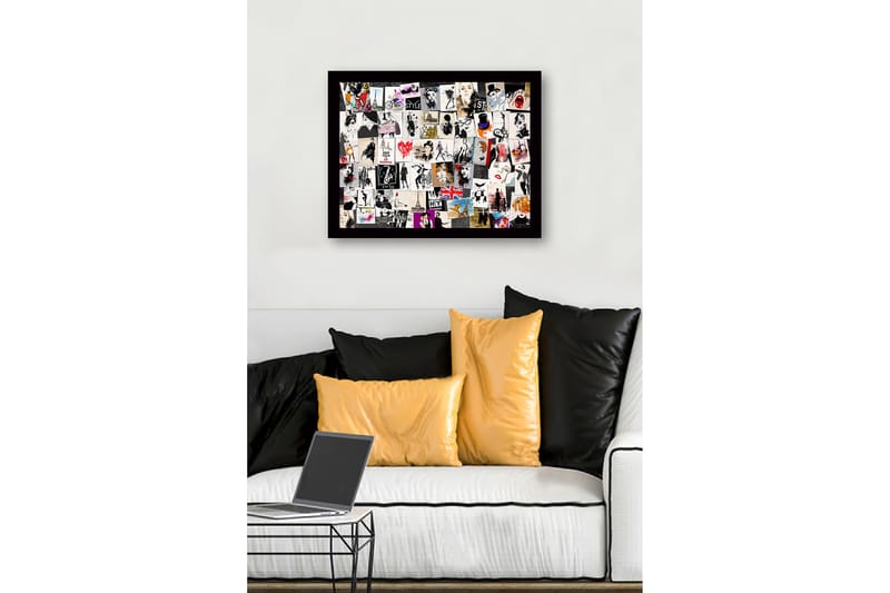Innrammet lerret i tre - 41x56 cm - Moteinspirerte kollasjer med stilige silhuetter og ikoniske landemerker - Svart / Rød / Beige - Innredning - Bilder & kunst