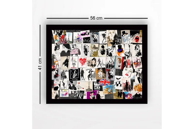 Innrammet lerret i tre - 41x56 cm - Moteinspirerte kollasjer med stilige silhuetter og ikoniske landemerker - Svart / Rød / Beige - Innredning - Bilder & kunst