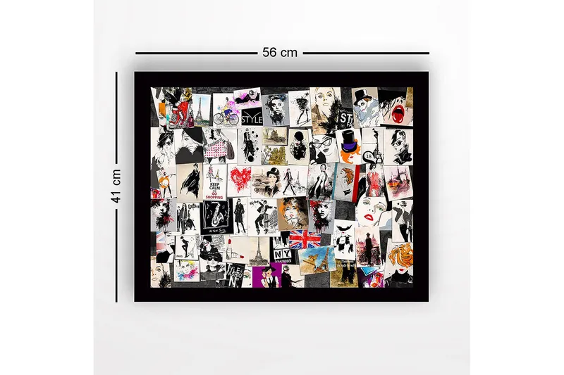 Innrammet lerret i tre - 41x56 cm - Moteinspirerte kollasjer med stilige silhuetter og ikoniske landemerker - Svart / Rød / Beige - Innredning - Bilder & kunst