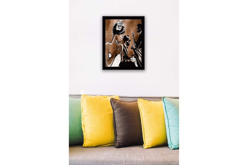 Innrammet lerret i tre - 41x56 cm - Musikalsk opptreden med sanger og musiker - Mørk brun / Beige / Svart - Innredning - Bilder & kunst