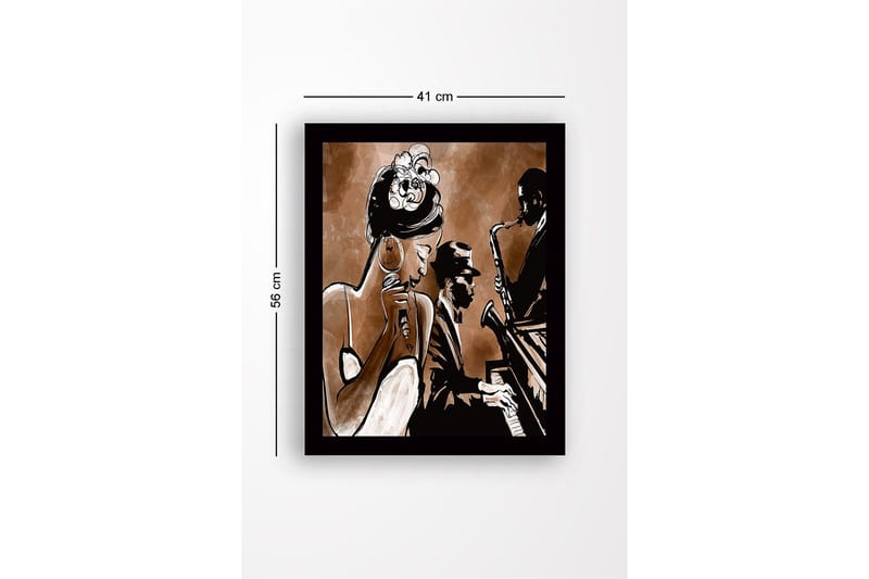 Innrammet lerret i tre - 41x56 cm - Musikalsk opptreden med sanger og musiker - Mørk brun / Beige / Svart - Innredning - Bilder & kunst