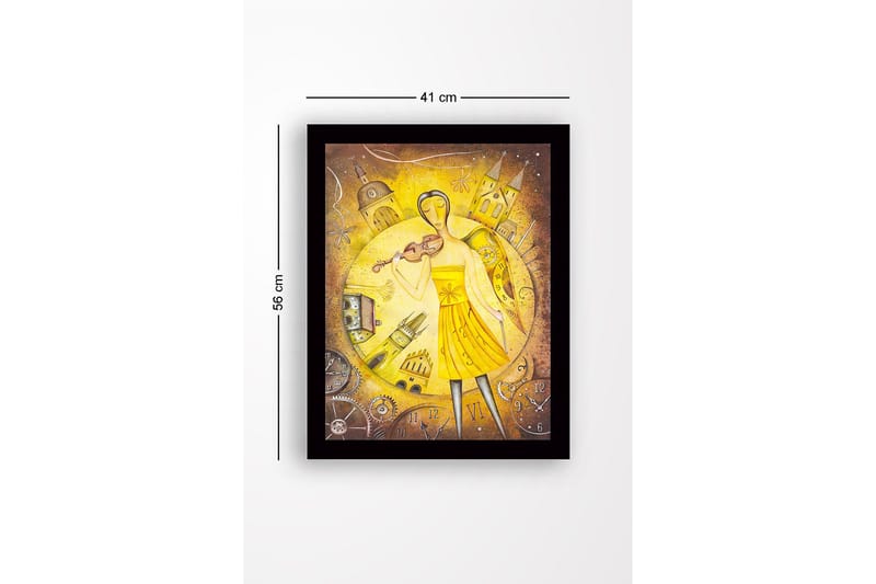 Innrammet lerret i tre - 41x56 cm - Musiker med fiolin i et gyllent miljø - Gull / Gul / Brun - Innredning - Bilder & kunst