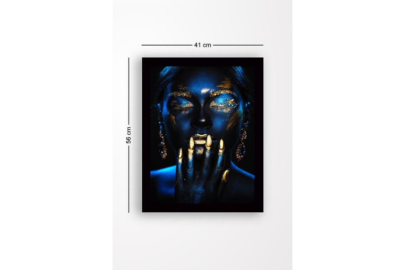 Innrammet lerret i tre - 41x56 cm - Mystisk portrett med gull- og blåtoner - Gull / Mørkeblå - Innredning - Bilder & kunst