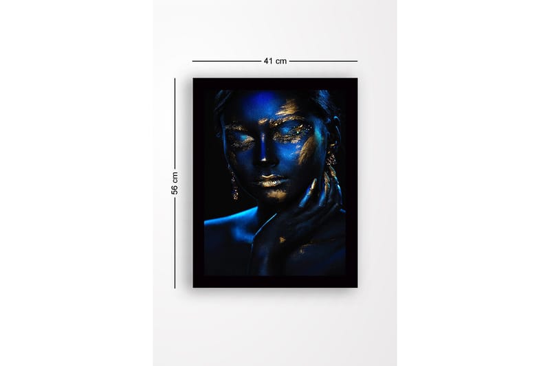 Innrammet lerret i tre - 41x56 cm - Mystisk portrett med blå og gyllen ansiktsmaling - Blå / Gull - Innredning - Bilder & kunst
