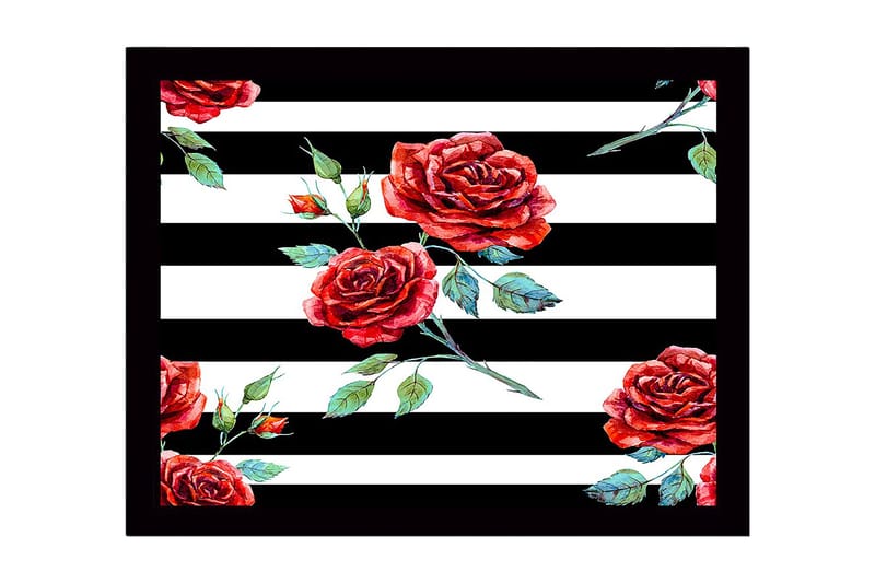 Innrammet lerret i tre - 41x56 cm - Røde roser mot svarte og hvite striper - Rød / Grønn / Svart - Innredning - Bilder & kunst