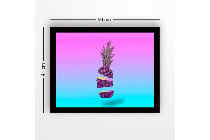 Innrammet lerret i tre - 41x56 cm - Skiver av ananas i en surrealistisk komposisjon - Lilla / Rosa / Turkis - Innredning - Bilder & kunst